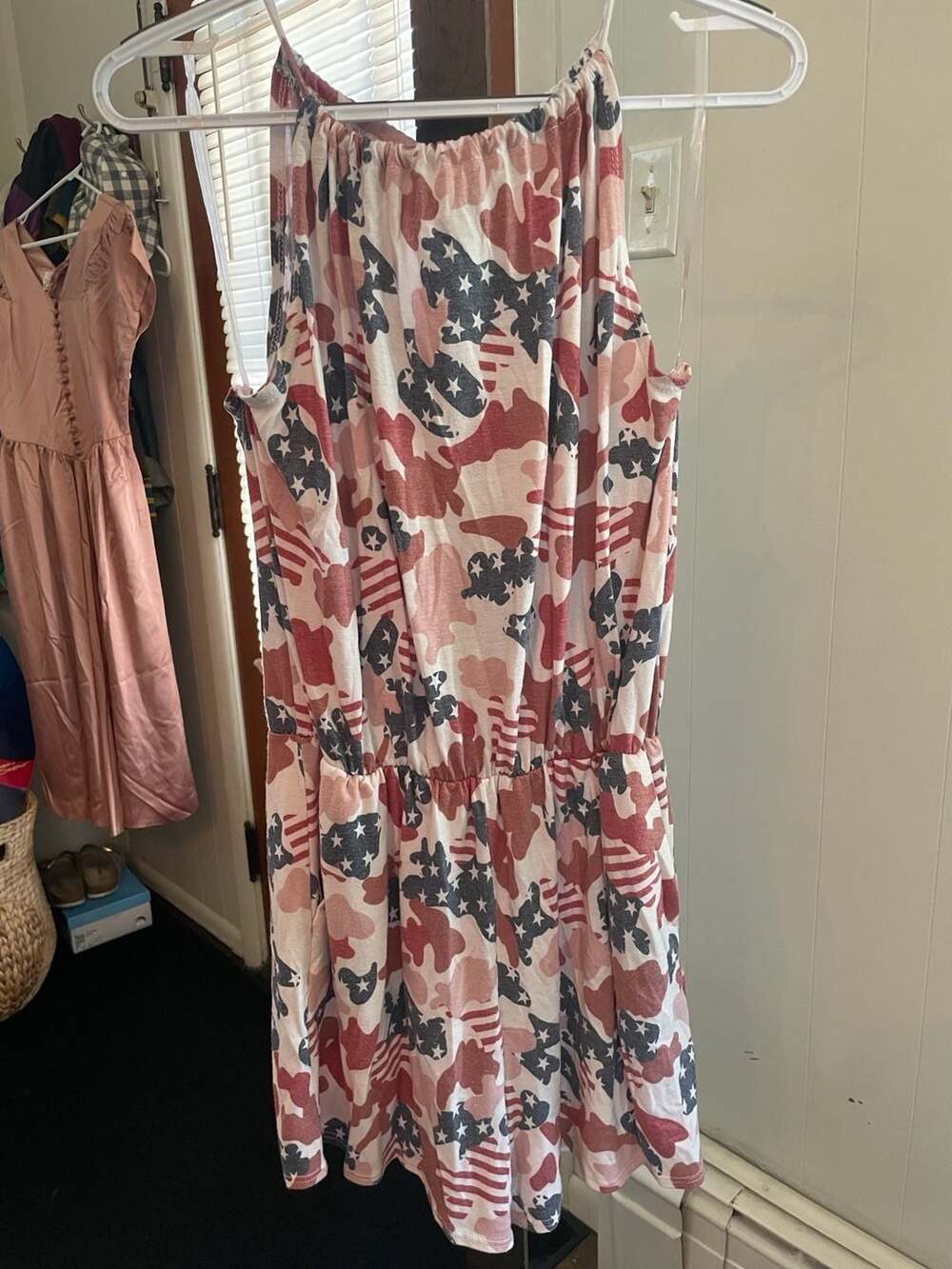 MTS Women's Patriotic Stars and Stripes American Flag Print Romper with Pockets